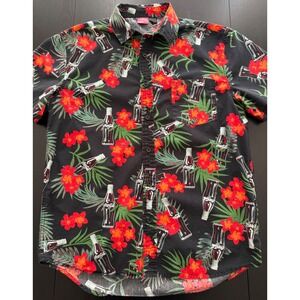 Coca-Cola Hawaiian Camp Shirt Men Medium Black Short Sleeve Button Down Official